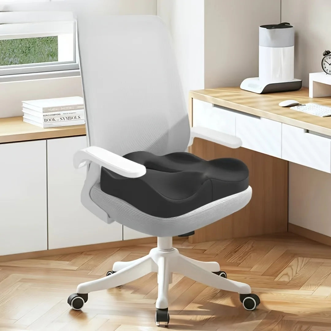 1Pc Memory Foam Seat Cushion - 3D Ergonomic Support| Light Green & Grey, Washable Polyester, Car/Office Essentials