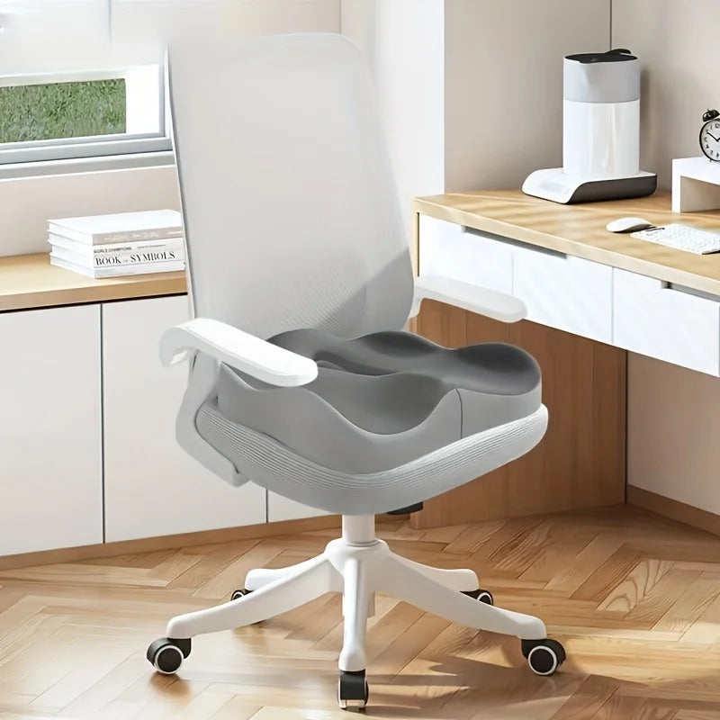 1Pc Memory Foam Seat Cushion - 3D Ergonomic Support| Light Green & Grey, Washable Polyester, Car/Office Essentials