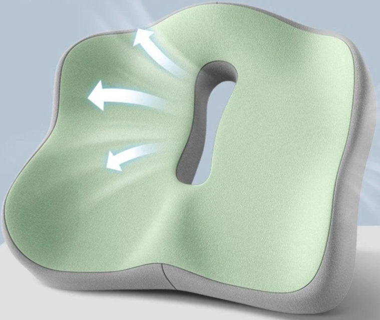 1Pc Memory Foam Seat Cushion - 3D Ergonomic Support| Light Green & Grey, Washable Polyester, Car/Office Essentials