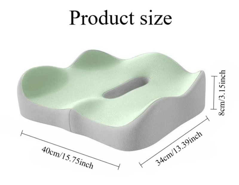 1Pc Memory Foam Seat Cushion - 3D Ergonomic Support| Light Green & Grey, Washable Polyester, Car/Office Essentials